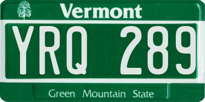 VT license plate YRQ289
