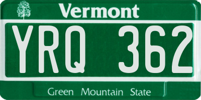 VT license plate YRQ362
