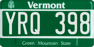 VT license plate YRQ398