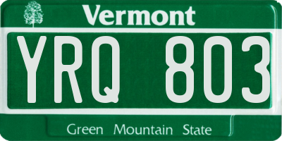 VT license plate YRQ803