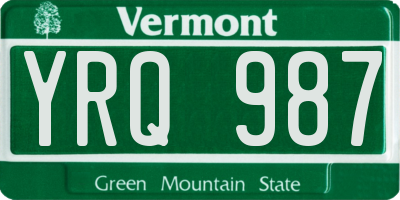 VT license plate YRQ987