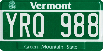 VT license plate YRQ988