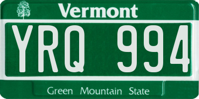 VT license plate YRQ994