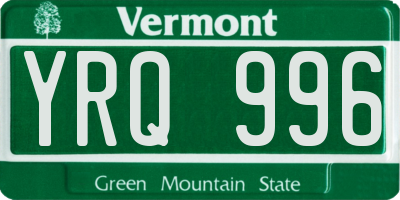 VT license plate YRQ996