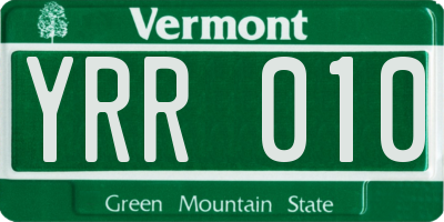 VT license plate YRR010