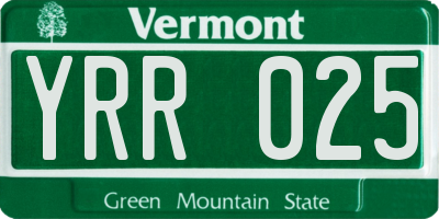 VT license plate YRR025