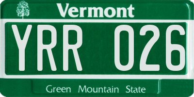VT license plate YRR026