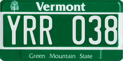 VT license plate YRR038