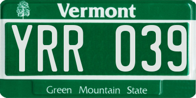 VT license plate YRR039