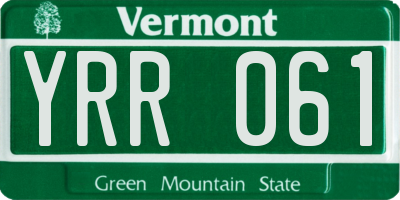 VT license plate YRR061