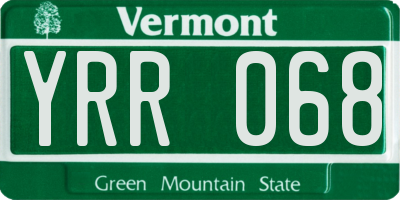 VT license plate YRR068