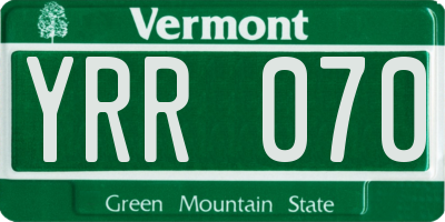 VT license plate YRR070