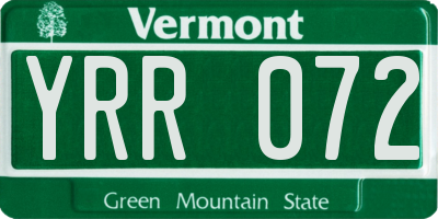 VT license plate YRR072