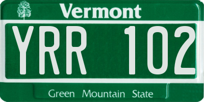 VT license plate YRR102