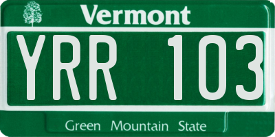 VT license plate YRR103