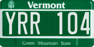 VT license plate YRR104