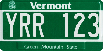 VT license plate YRR123