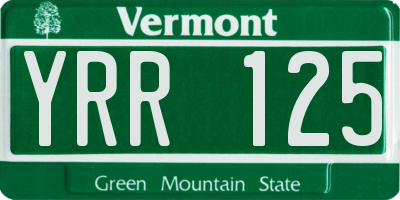 VT license plate YRR125