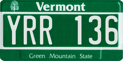 VT license plate YRR136