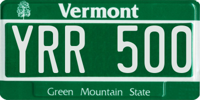 VT license plate YRR500