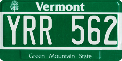 VT license plate YRR562