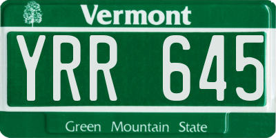 VT license plate YRR645