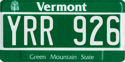 VT license plate YRR926