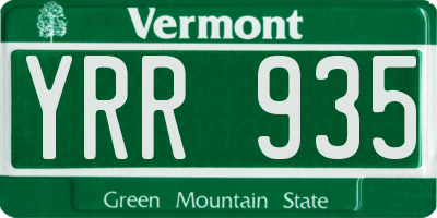 VT license plate YRR935