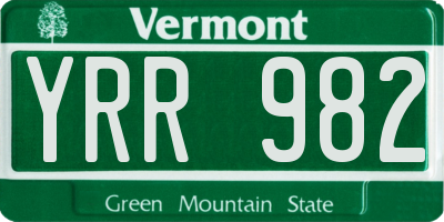 VT license plate YRR982