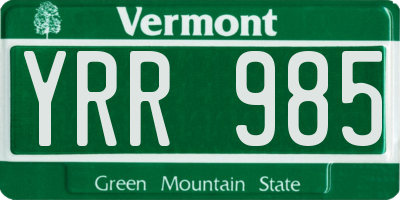 VT license plate YRR985