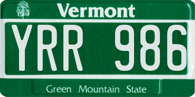 VT license plate YRR986