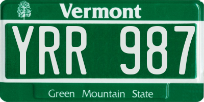 VT license plate YRR987