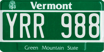 VT license plate YRR988