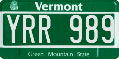VT license plate YRR989