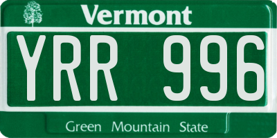 VT license plate YRR996
