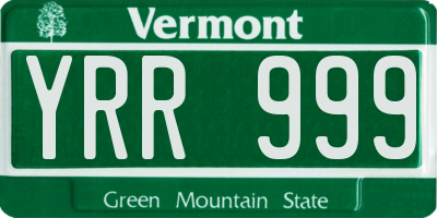 VT license plate YRR999