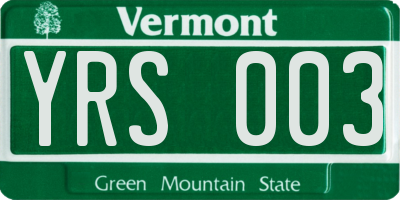 VT license plate YRS003
