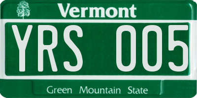 VT license plate YRS005