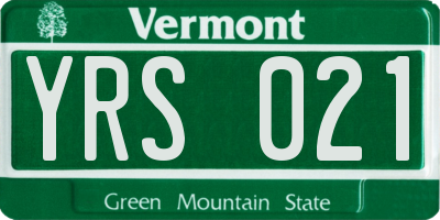 VT license plate YRS021