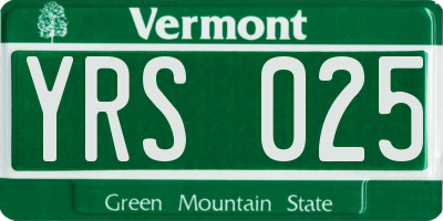 VT license plate YRS025