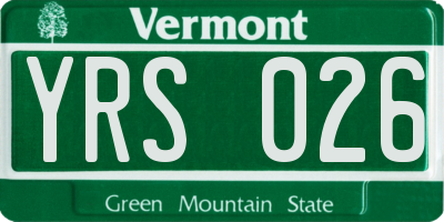 VT license plate YRS026