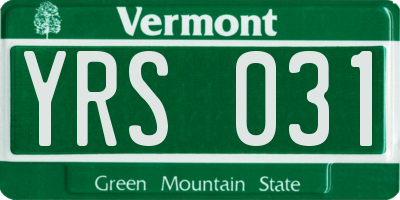 VT license plate YRS031
