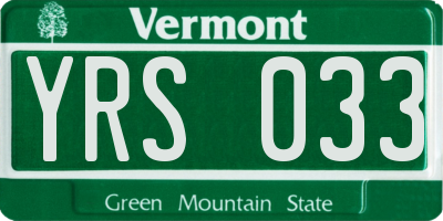 VT license plate YRS033