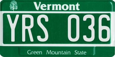 VT license plate YRS036