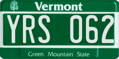 VT license plate YRS062