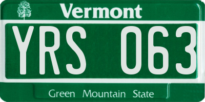 VT license plate YRS063