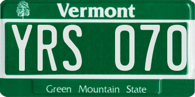 VT license plate YRS070