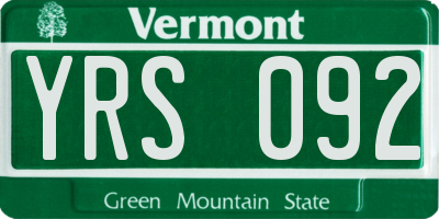 VT license plate YRS092