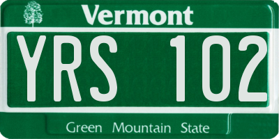 VT license plate YRS102