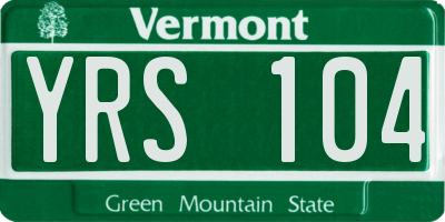VT license plate YRS104